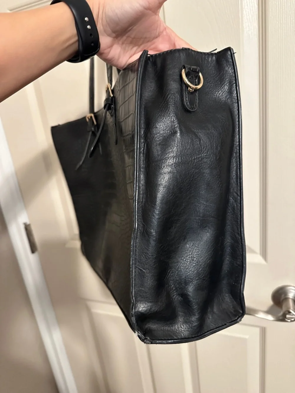 Elegant Croc-Embossed Laptop Shoulder Tote Bag, Black, Fits up to 16” Laptop